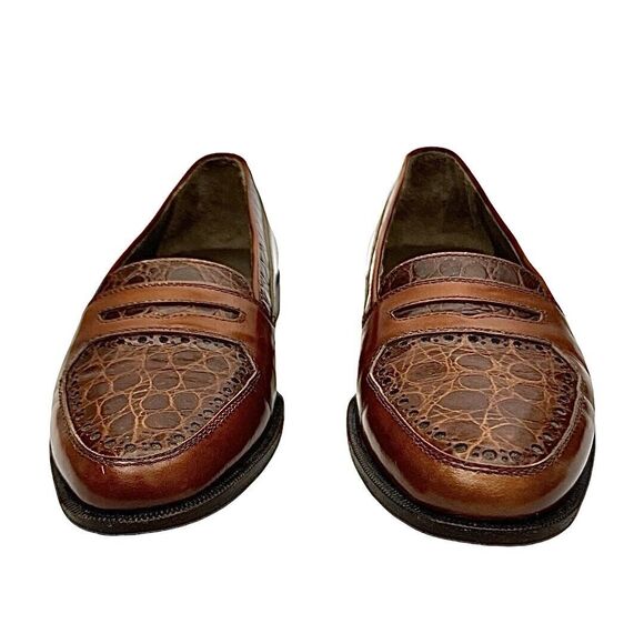 Mario Bruni Mens Loafer Slip On Cognac Leather-Crocodile Size 8 M Pre-Owned - Picture 5 of 10